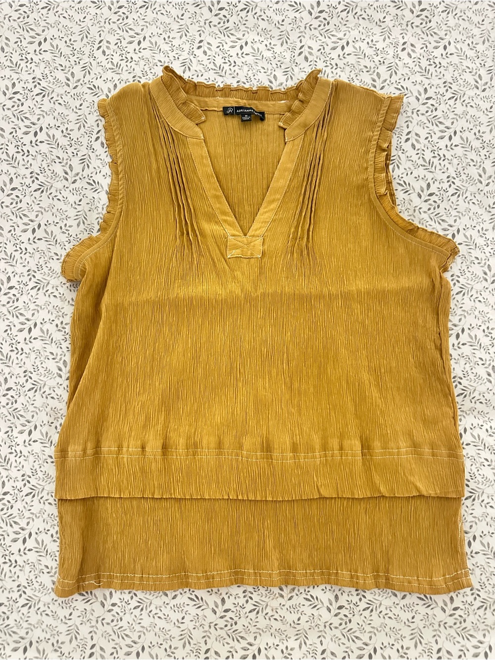 Adrianna Papell Mustard Pleated V-Neck Sleeveless Camisole